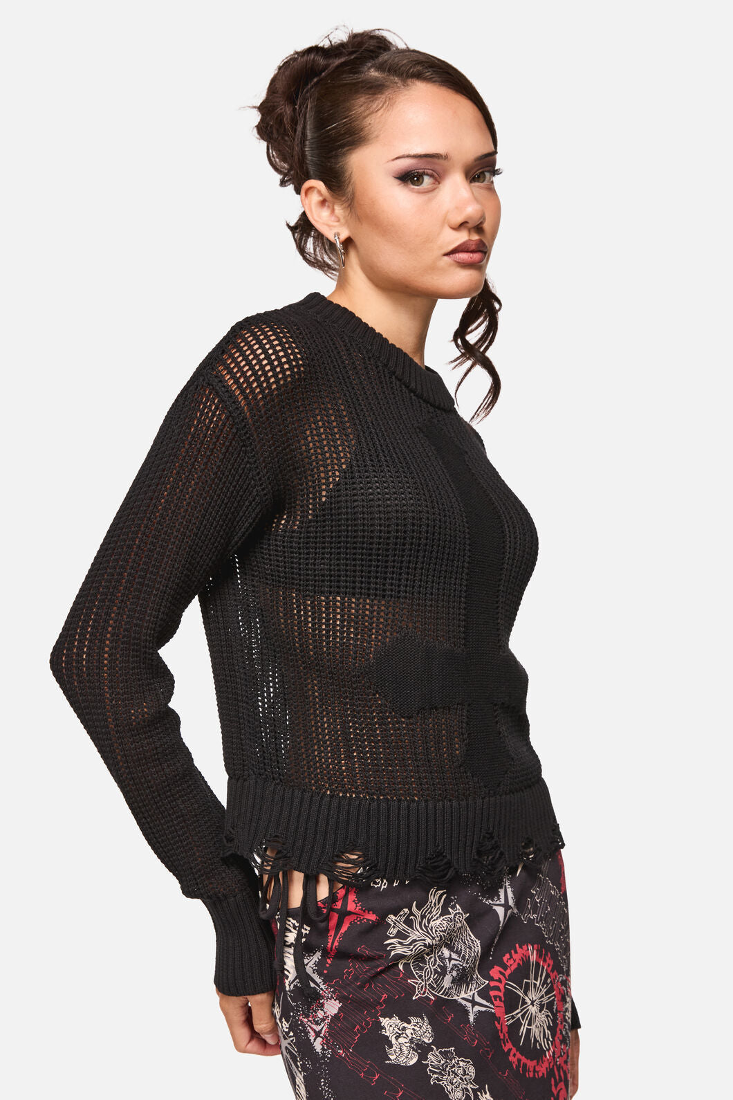 Black Friday - Crossed Distressed Goth Knit - black