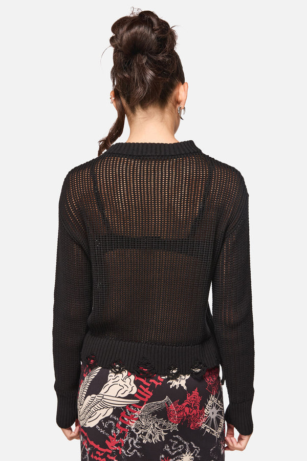 Black Friday - Crossed Distressed Goth Knit - black