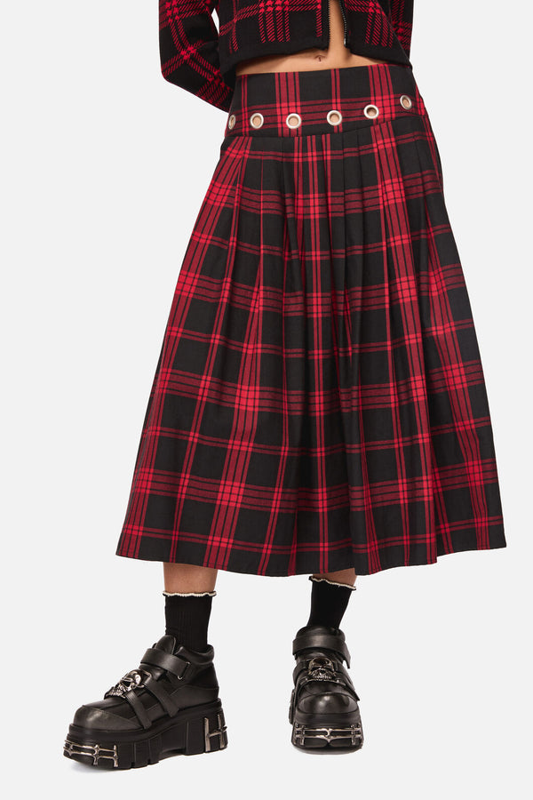 Black Friday - Suffer Punk Tartan Midi Skirt - red-black