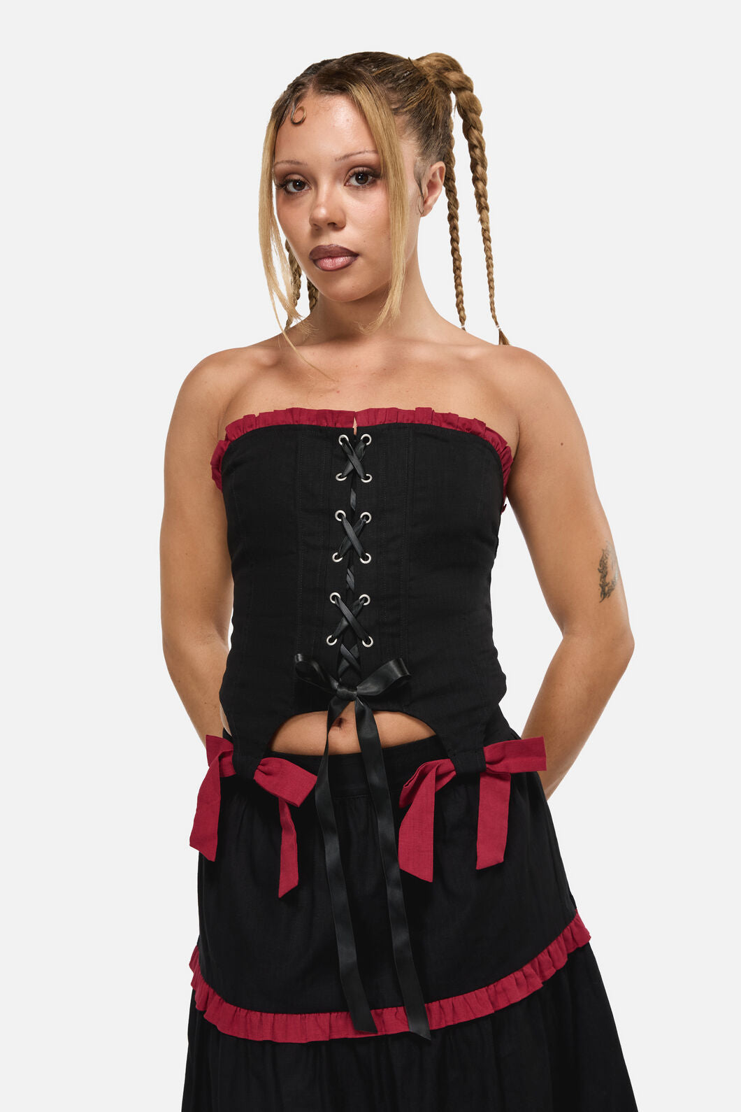 Black Friday - Dystopia Contrast Trim Corset - black-red