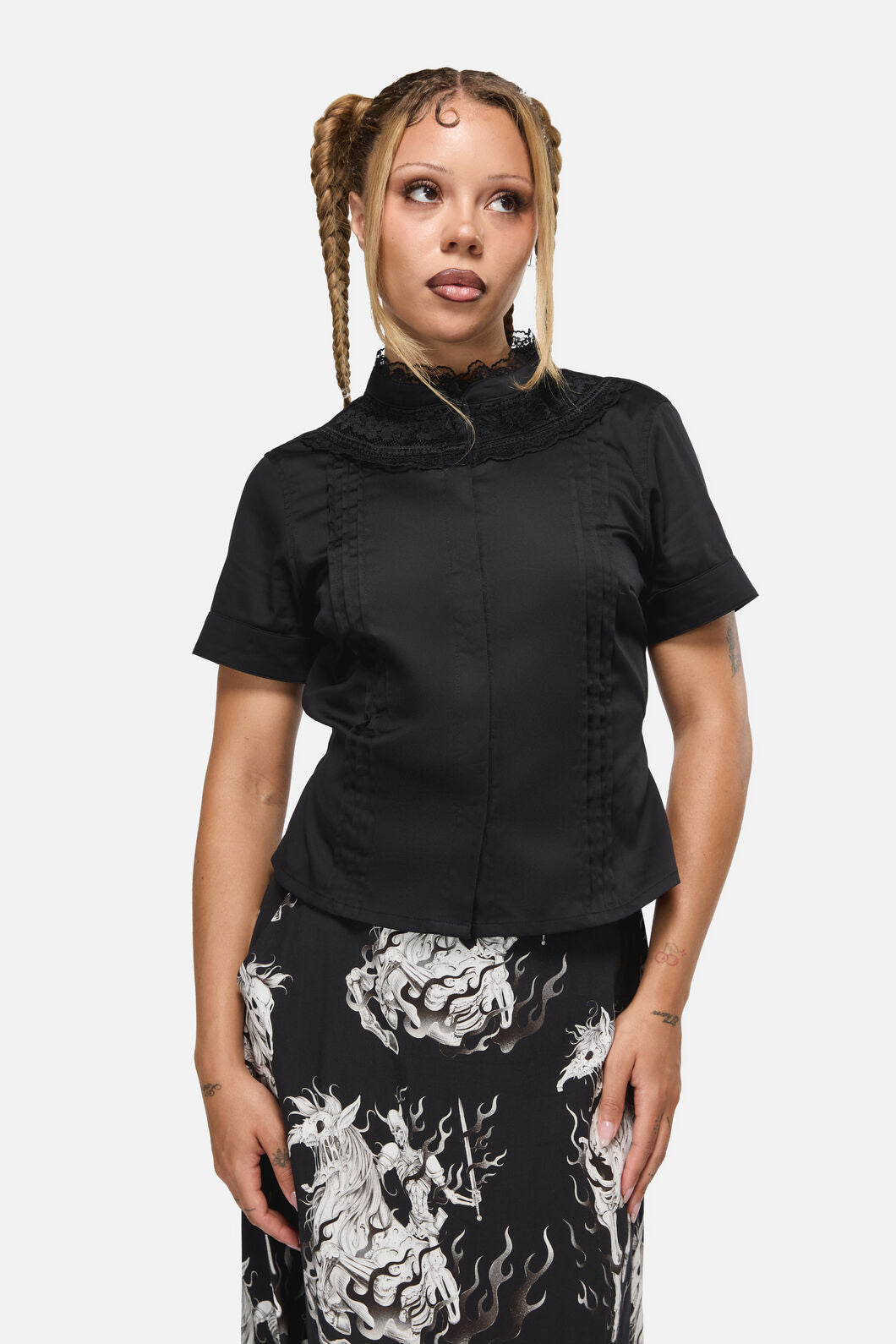 Black Friday - Dystopia Lace Trim Blouse - black