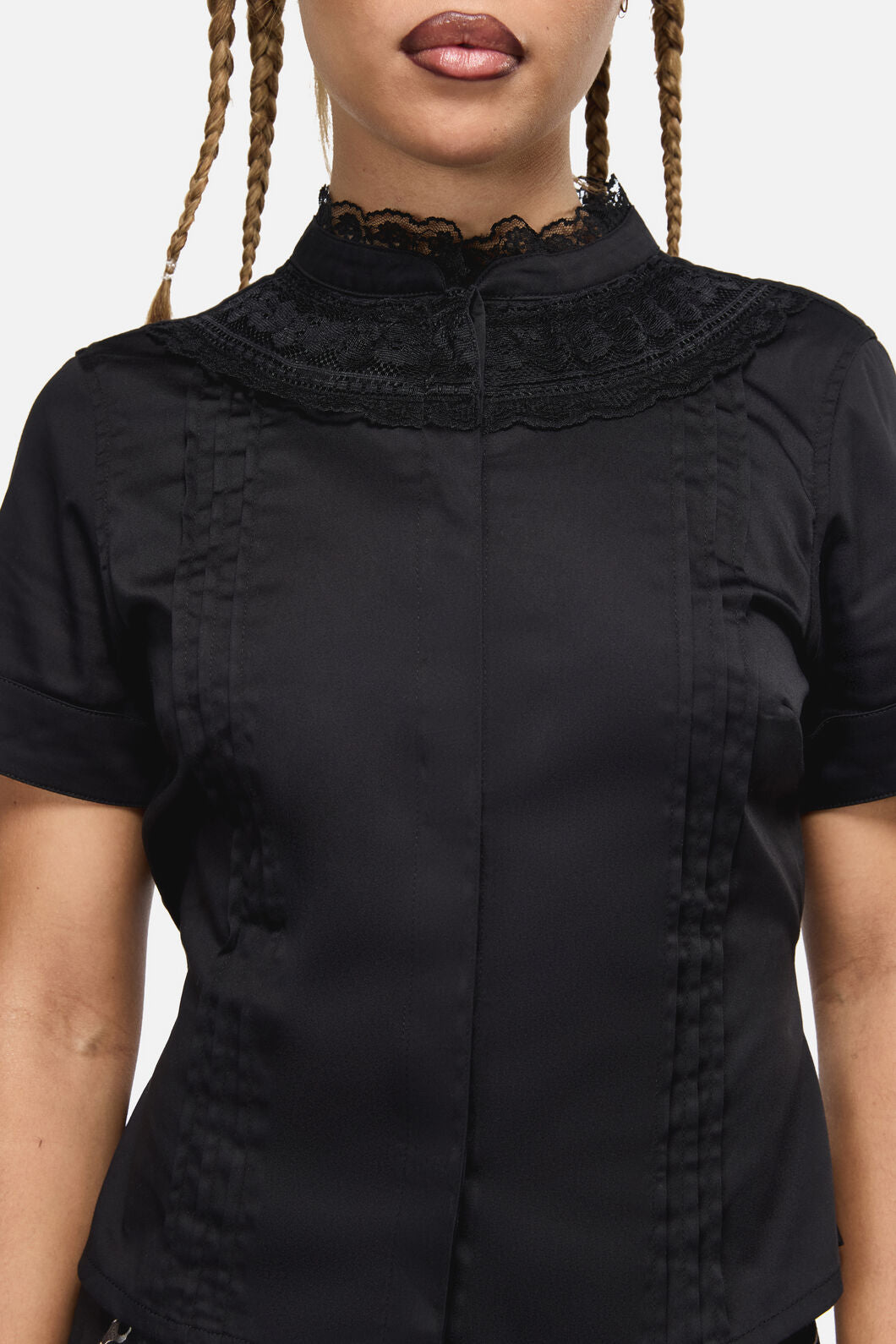 Black Friday - Dystopia Lace Trim Blouse - black