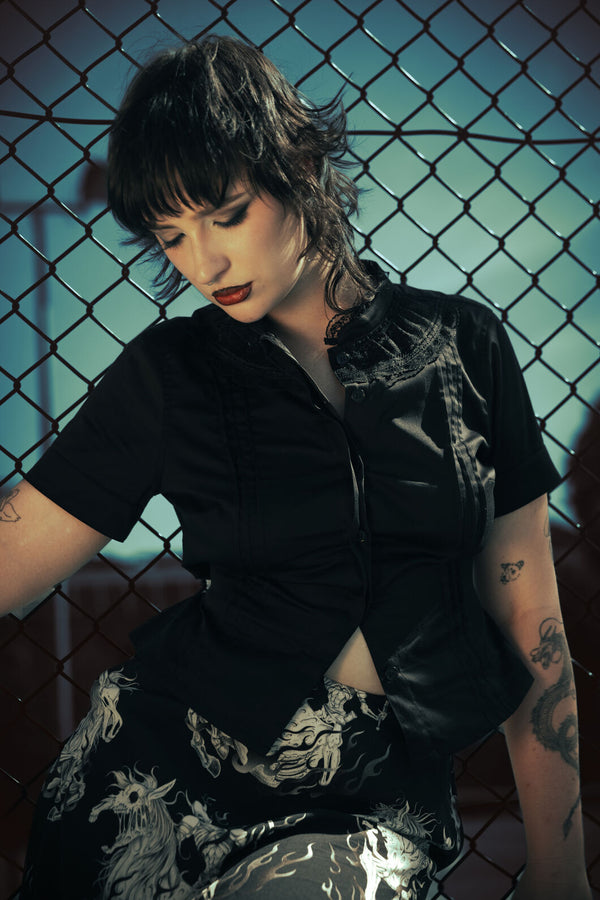 Black Friday - Dystopia Lace Trim Blouse - black