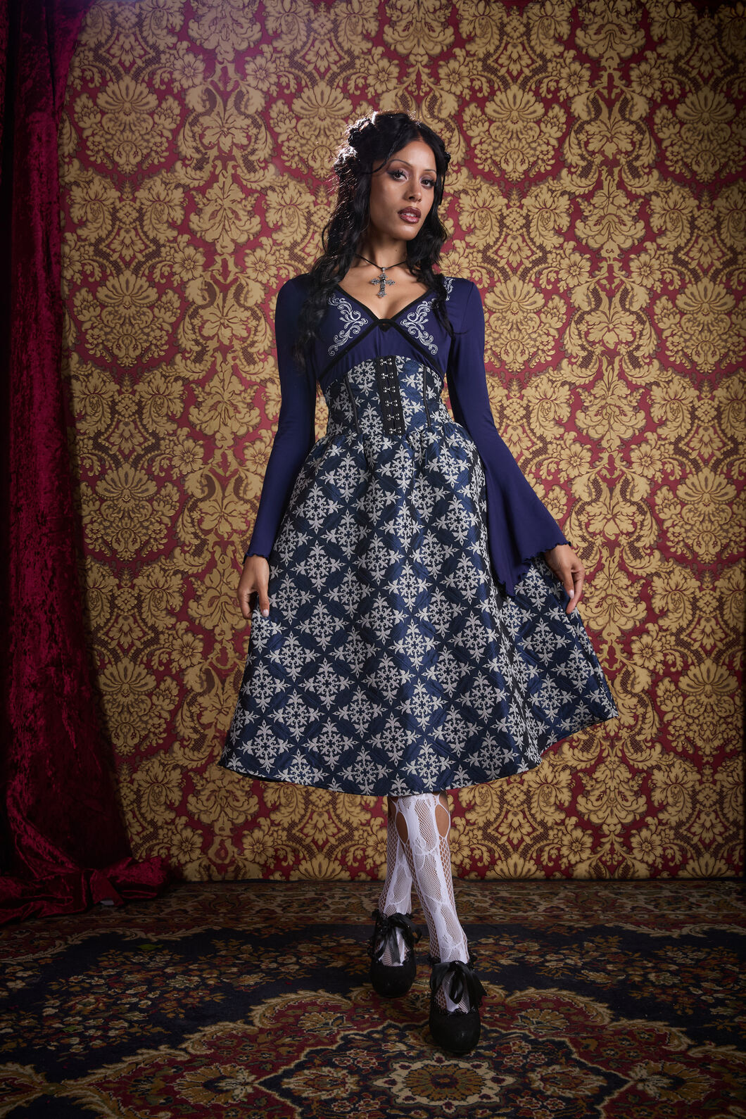 Black Friday - Dame Brocade Skirt - navy
