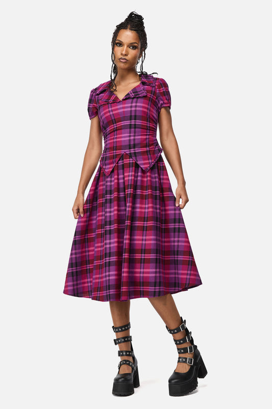 Black Friday - Luna Goth Tartan Midi Dress - plum