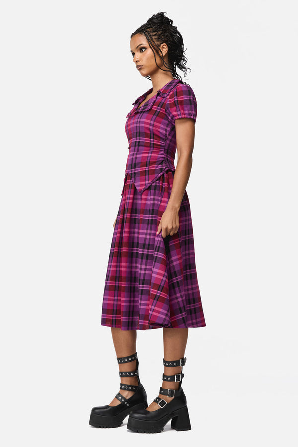 Black Friday - Luna Goth Tartan Midi Dress - plum