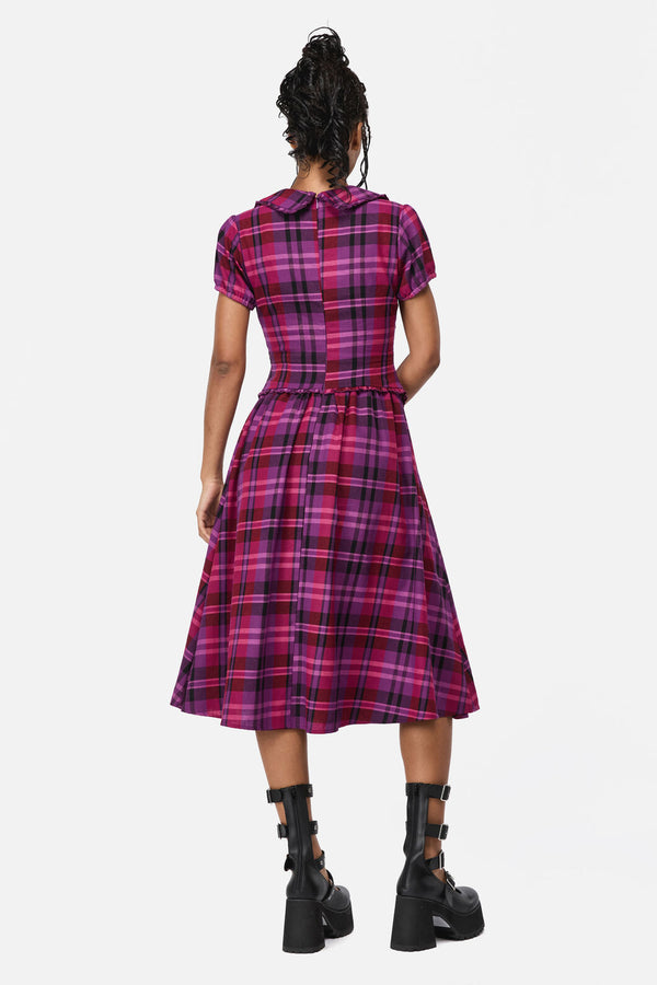 Black Friday - Luna Goth Tartan Midi Dress - plum