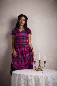 Black Friday - Luna Goth Tartan Midi Dress - plum