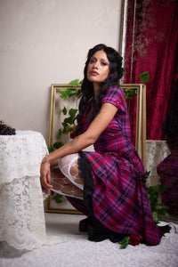 Black Friday - Luna Goth Tartan Midi Dress - plum