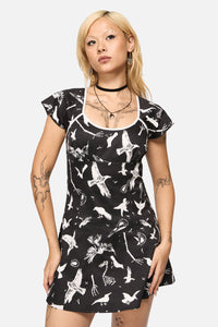 Black Friday - Corbeau Print Tie Cutout Dress - black