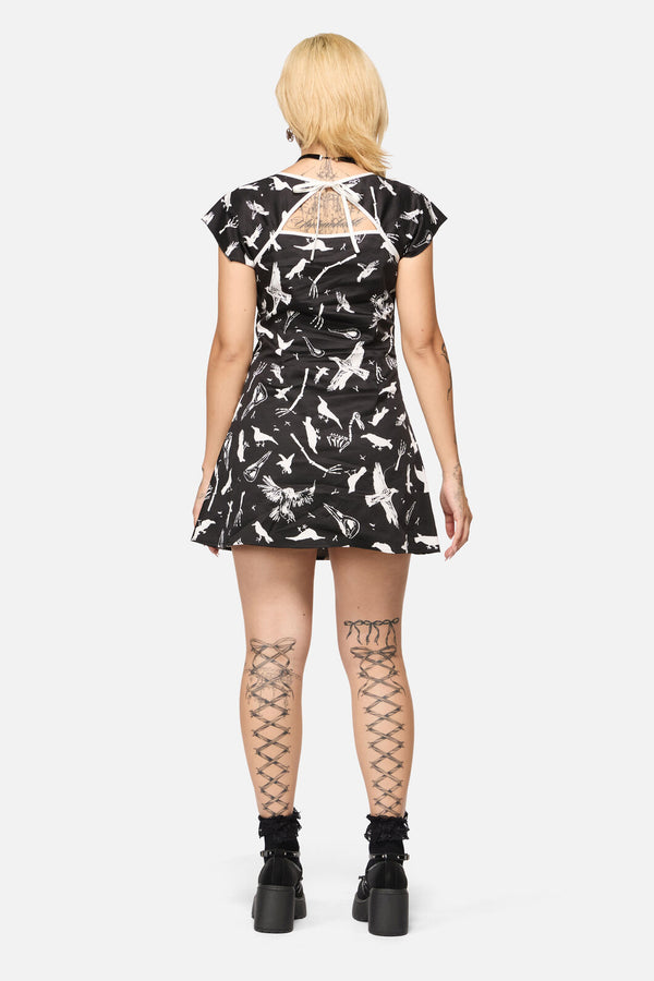 Black Friday - Corbeau Print Tie Cutout Dress - black