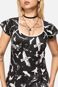 Black Friday - Corbeau Print Tie Cutout Dress - black