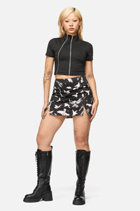 Black Friday - Corbeau Print Fitted Mini Skort - black