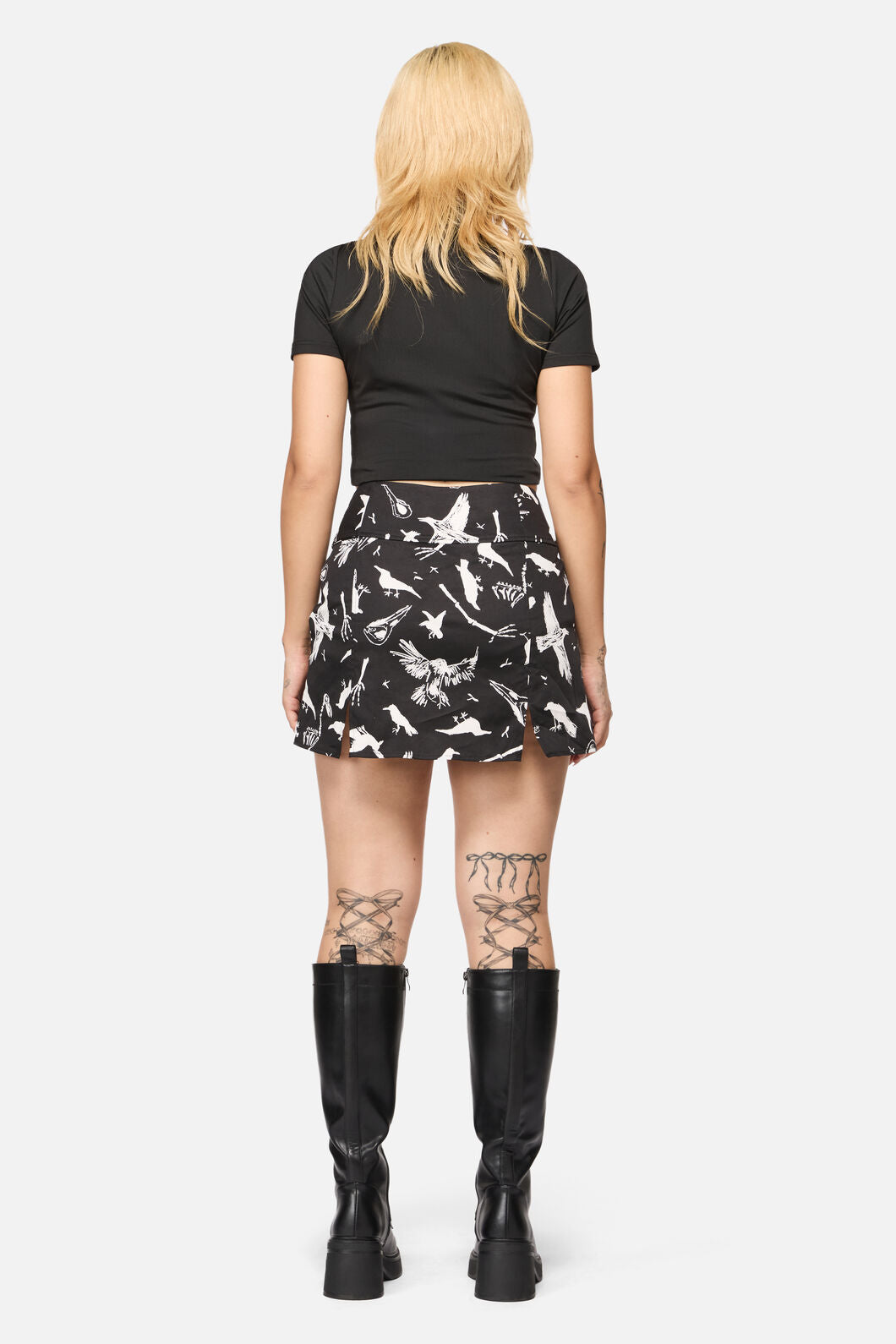 Black Friday - Corbeau Print Fitted Mini Skort - black