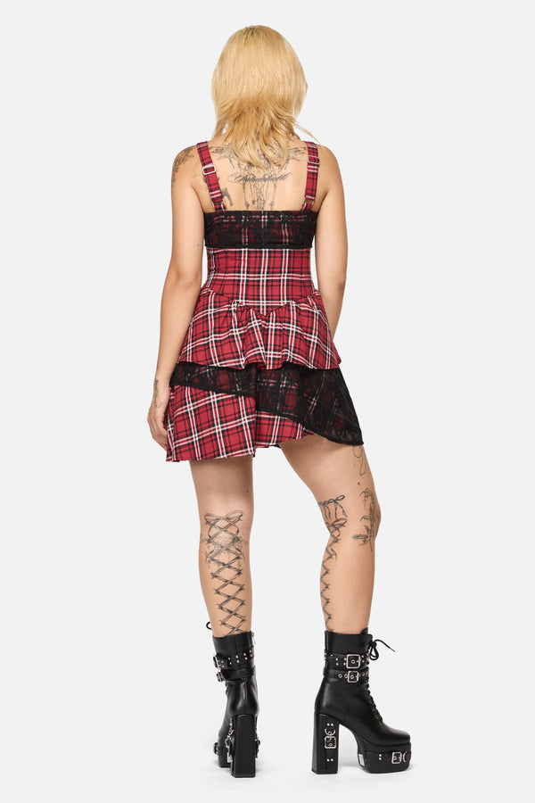 Black Friday - Louve Tartan Tiered Lace Dress - red