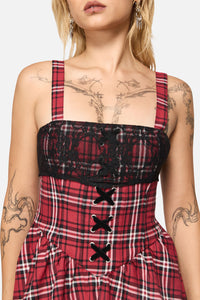 Black Friday - Louve Tartan Tiered Lace Dress - red