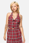 Black Friday - Louve Tartan Fitted Halter Top - red
