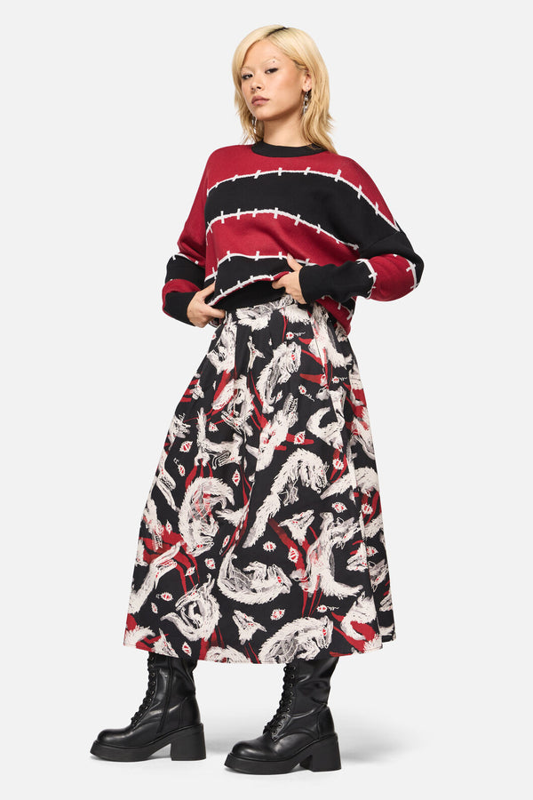 Black Friday - Louve Print Pleated Midi Skirt - black