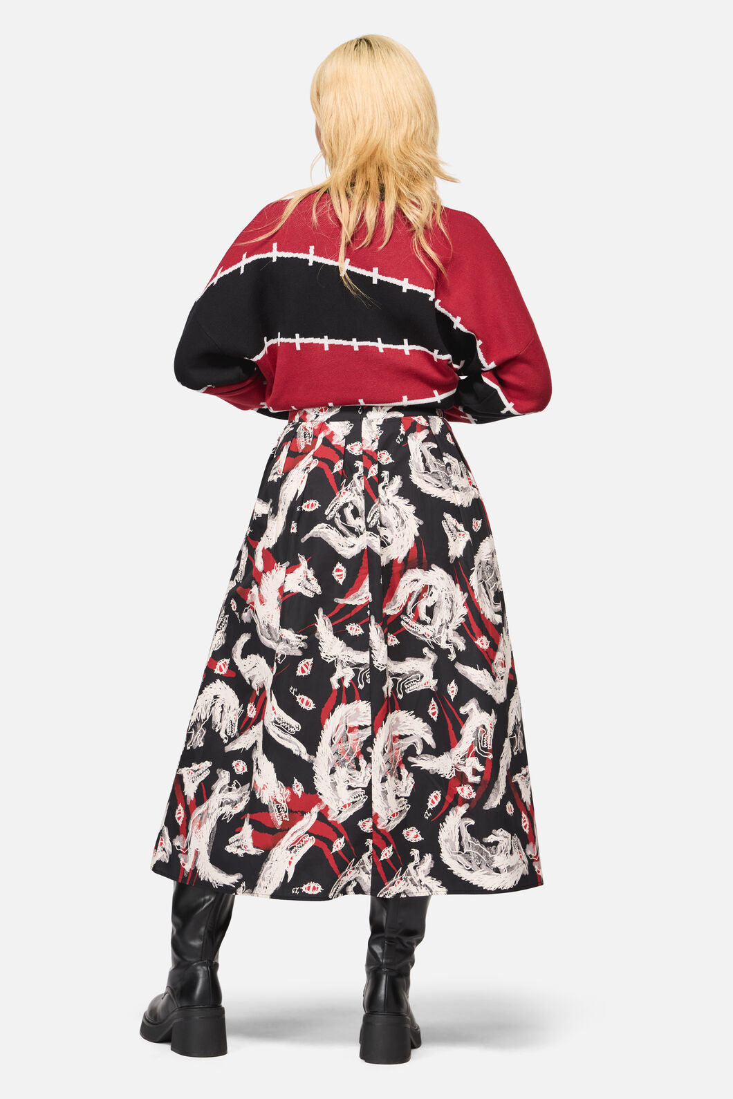 Black Friday - Louve Print Pleated Midi Skirt - black