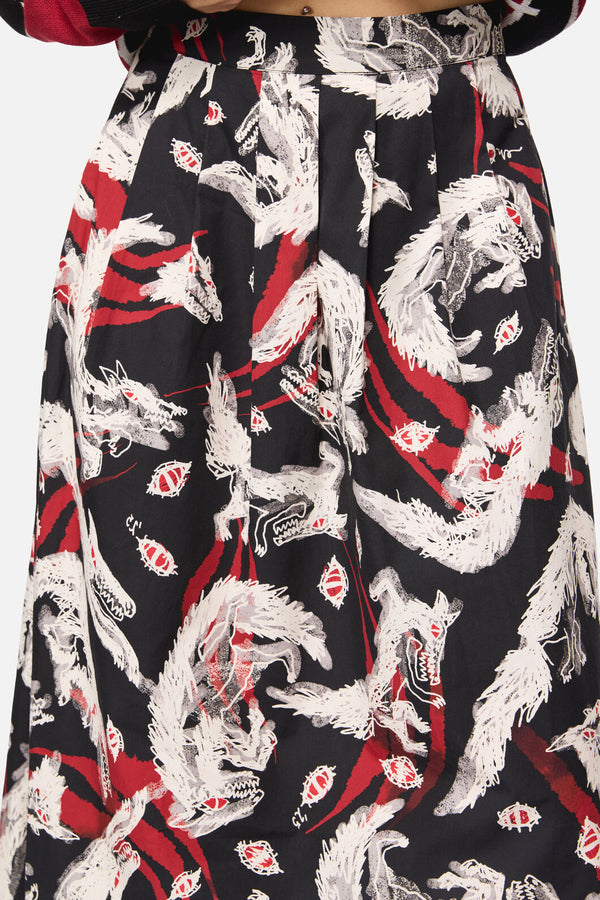 Black Friday - Louve Print Pleated Midi Skirt - black