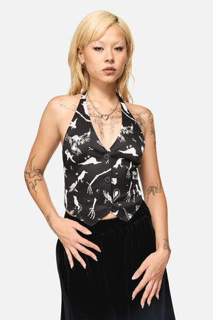 Black Friday - Corbeau Print Halter Neck Top - black