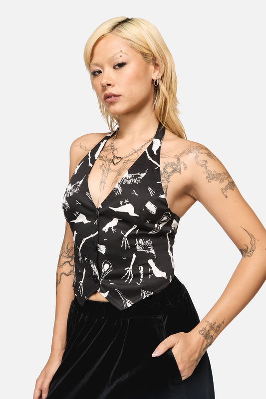 Black Friday - Corbeau Print Halter Neck Top - black