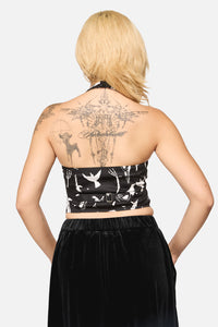 Black Friday - Corbeau Print Halter Neck Top - black