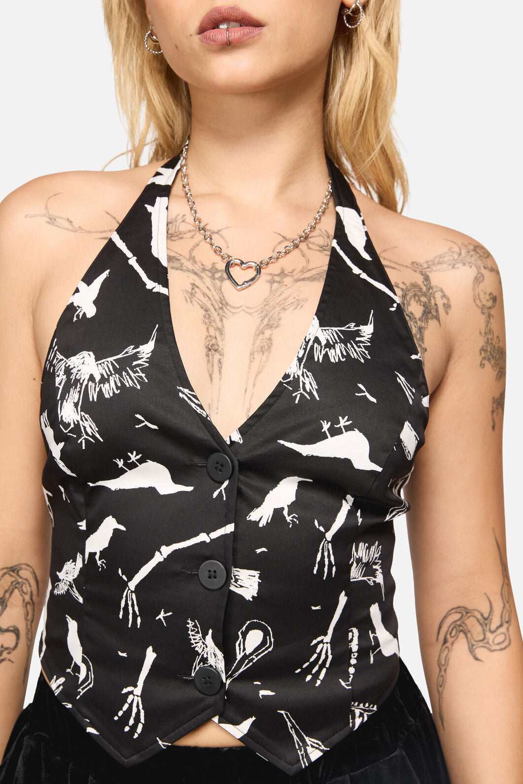 Black Friday - Corbeau Print Halter Neck Top - black