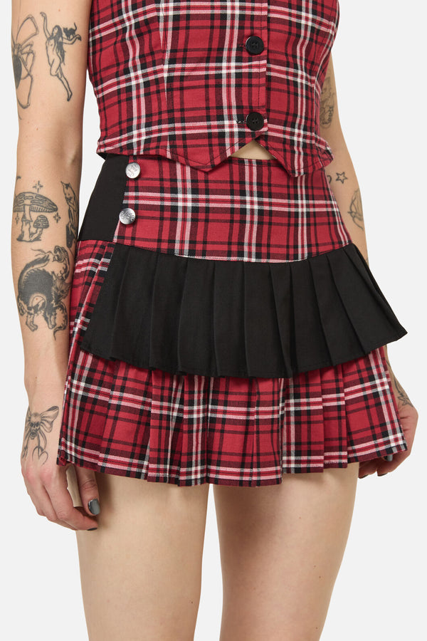 Black Friday - Louve Tartan Punk Layer Skirt - red-black