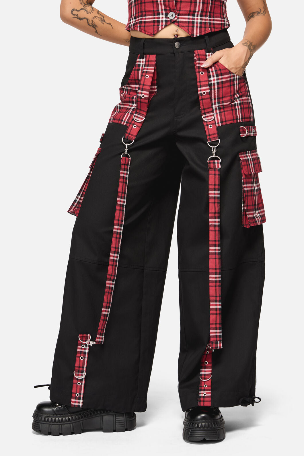 Black Friday - Louve Punk Tartan Cargo Pant - red-black