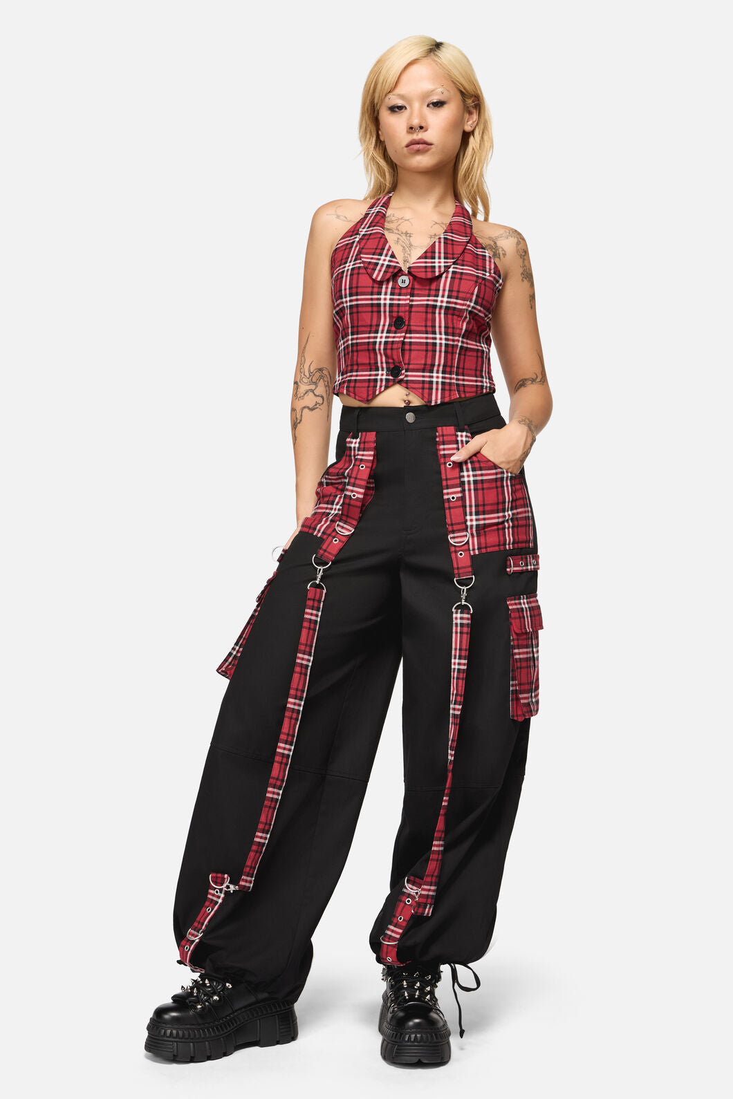Black Friday - Louve Punk Tartan Cargo Pant - red-black