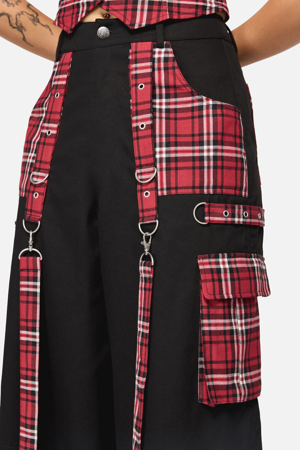 Black Friday - Louve Punk Tartan Cargo Pant - red-black