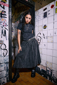 Black Friday - Riot Punk Denim Midi Skirt - black