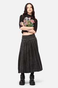 Black Friday - Riot Punk Denim Midi Skirt - black