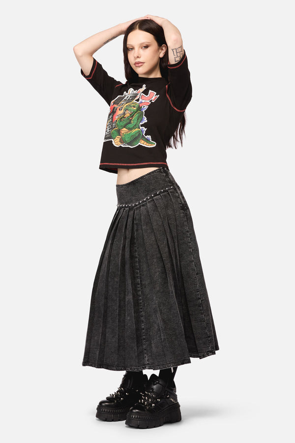 Black Friday - Riot Punk Denim Midi Skirt - black