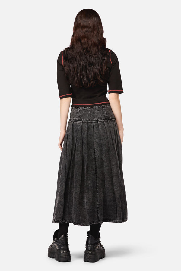 Black Friday - Riot Punk Denim Midi Skirt - black