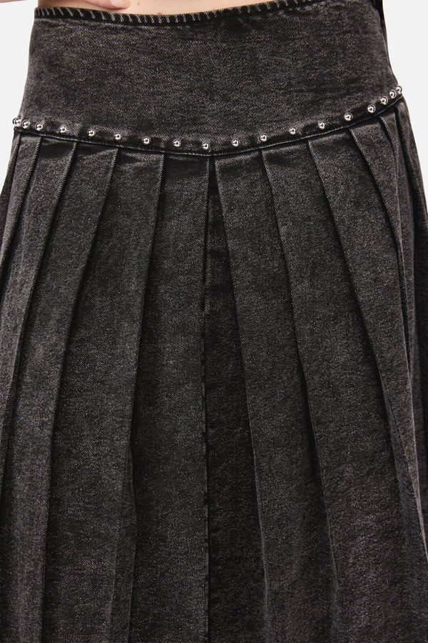 Black Friday - Riot Punk Denim Midi Skirt - black
