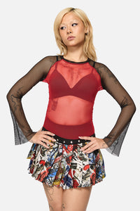 Black Friday - Facade Goth Mesh Top - black-red