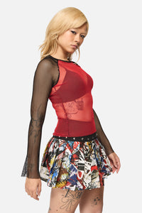 Black Friday - Facade Goth Mesh Top - black-red