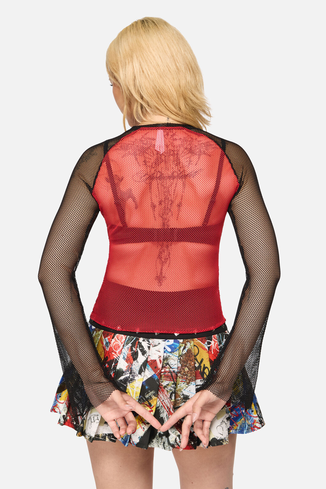 Black Friday - Facade Goth Mesh Top - black-red