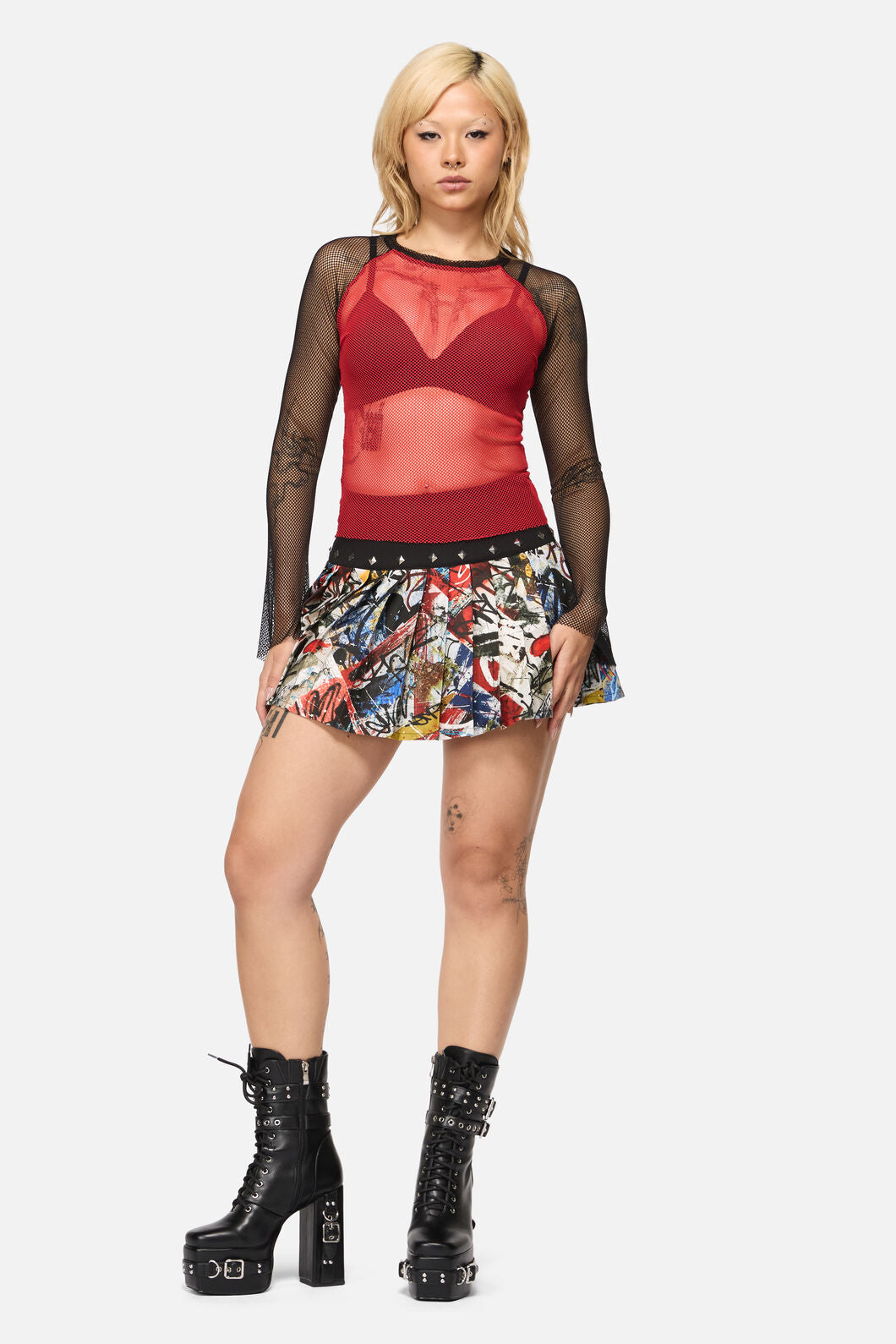 Black Friday - Facade Goth Mesh Top - black-red