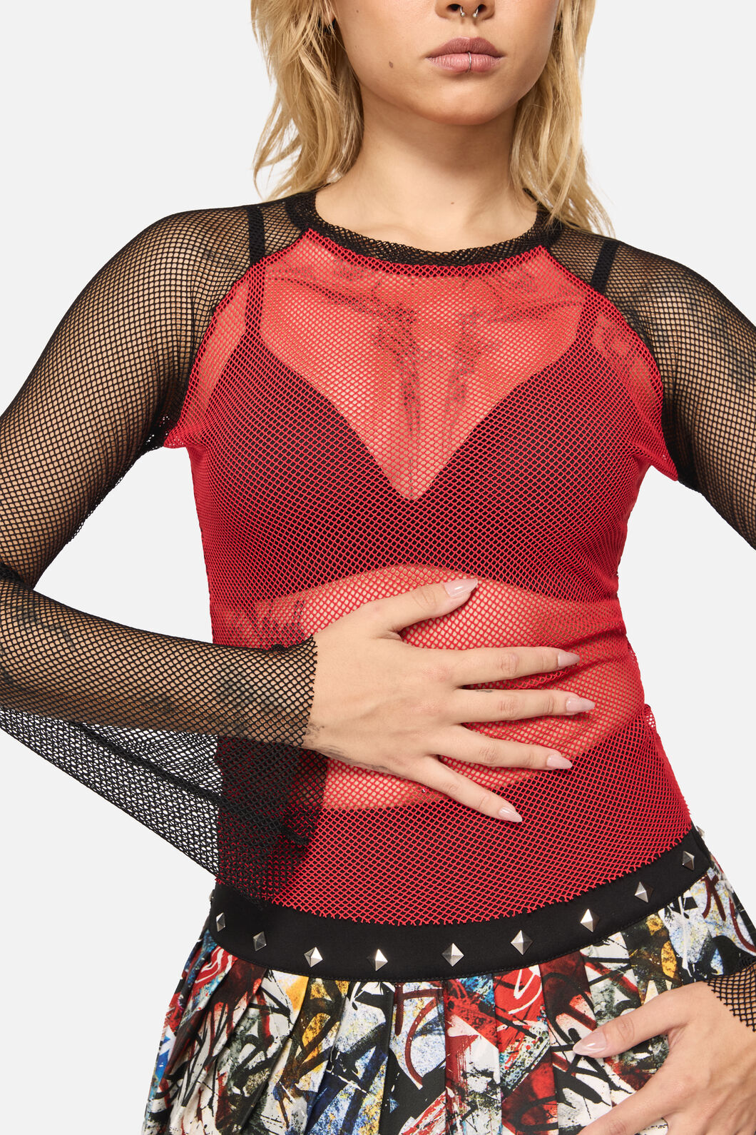 Black Friday - Facade Goth Mesh Top - black-red