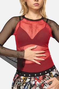 Black Friday - Facade Goth Mesh Top - black-red