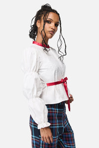 Black Friday - Dame Long Sleeve Ribbon Blouse - white