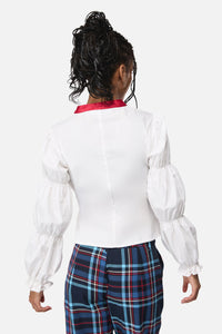 Black Friday - Dame Long Sleeve Ribbon Blouse - white