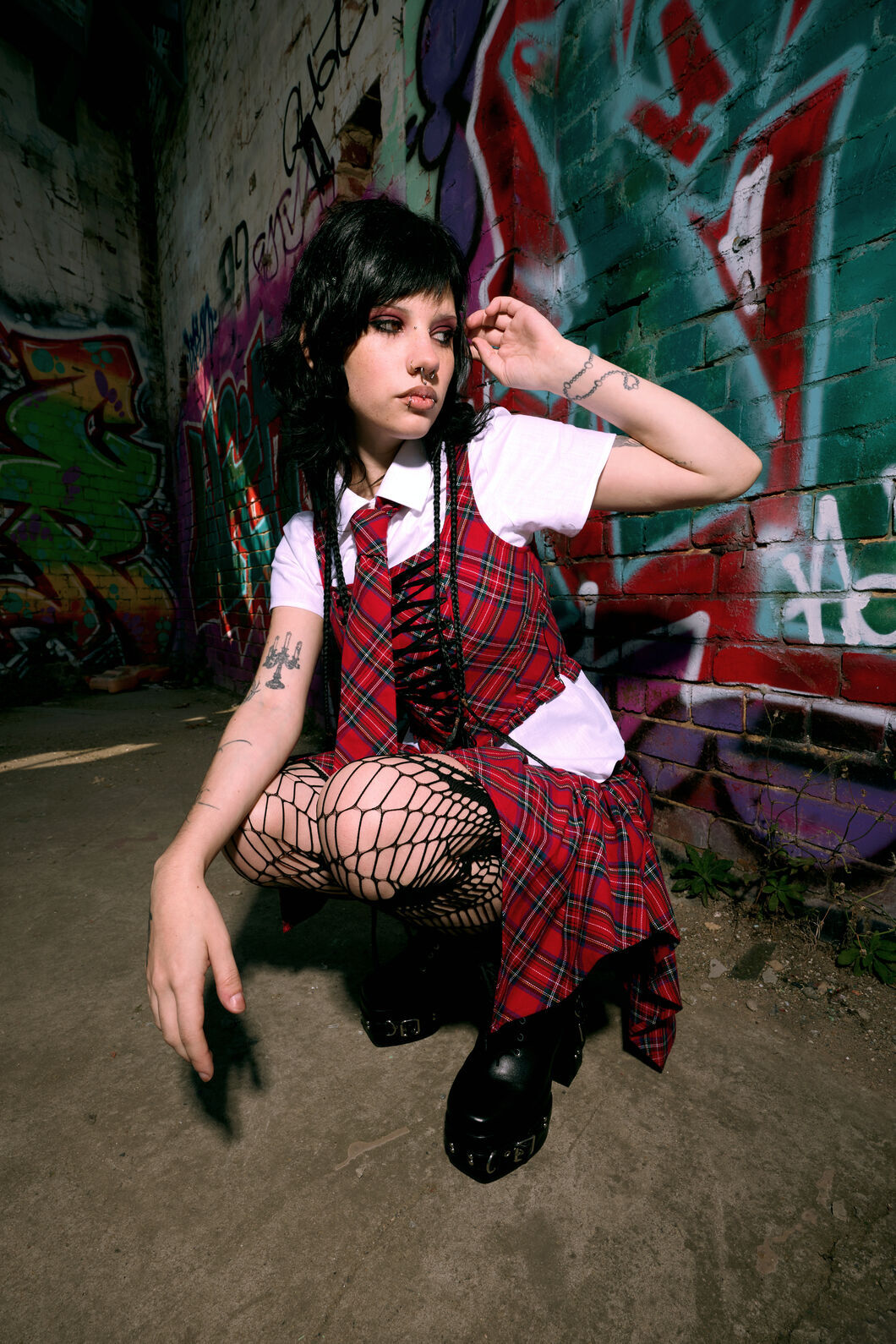 Black Friday - Rad Goth Tartan Corset - black-red