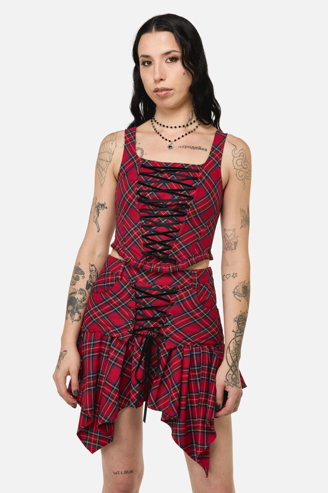 Black Friday - Rad Goth Tartan Corset - black-red
