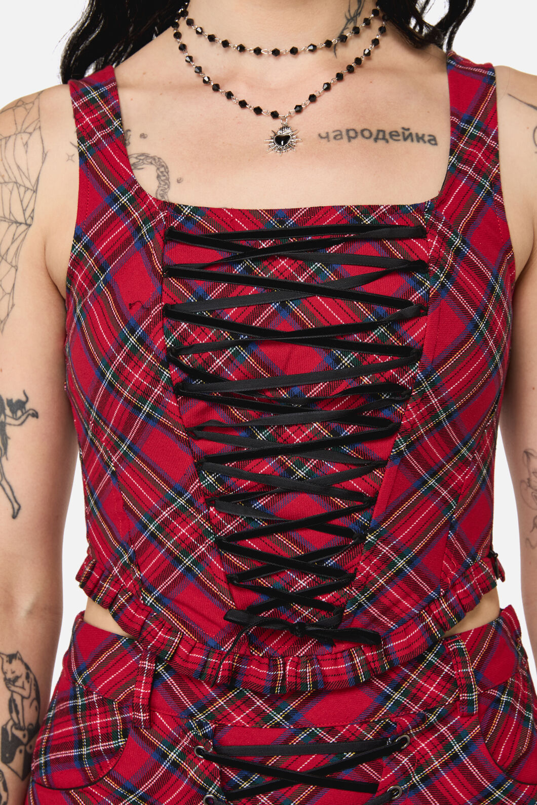 Black Friday - Rad Goth Tartan Corset - black-red