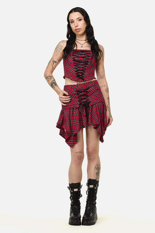 Black Friday - Rad Goth Hanky Tartan Skort - black-red