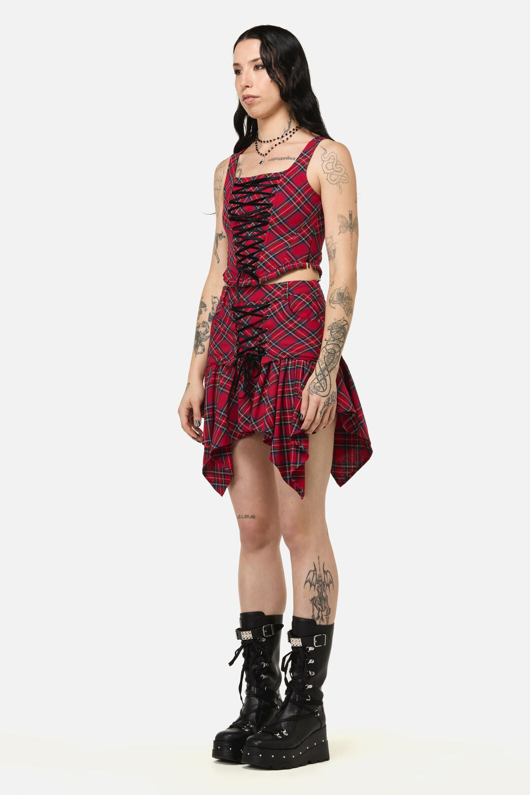 Black Friday - Rad Goth Hanky Tartan Skort - black-red